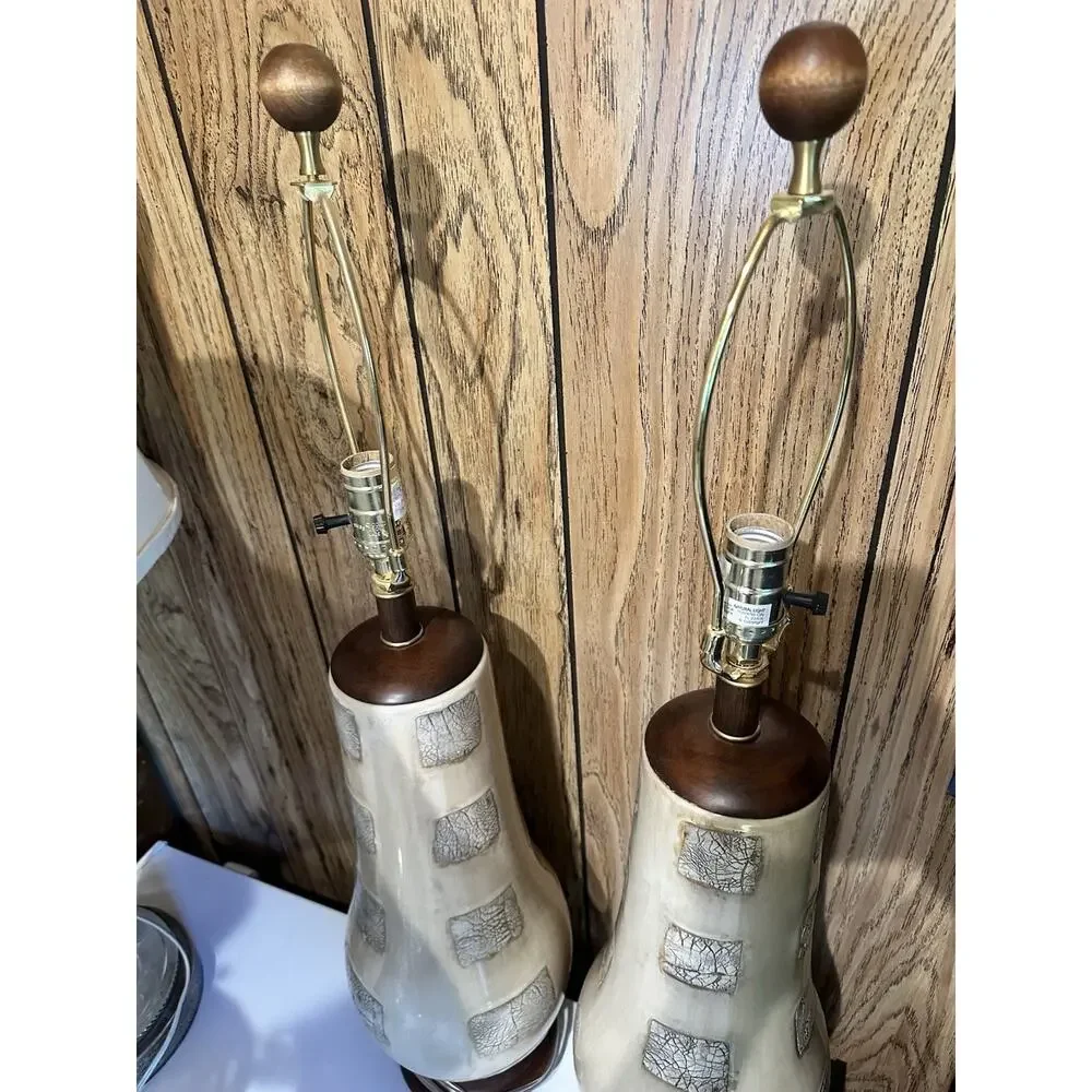 Vintage Natural Light Company Ceramic Table Lamps - MCM Brutalist Organic Pair